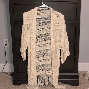 Long Fringe Cream Sweater Cardigan